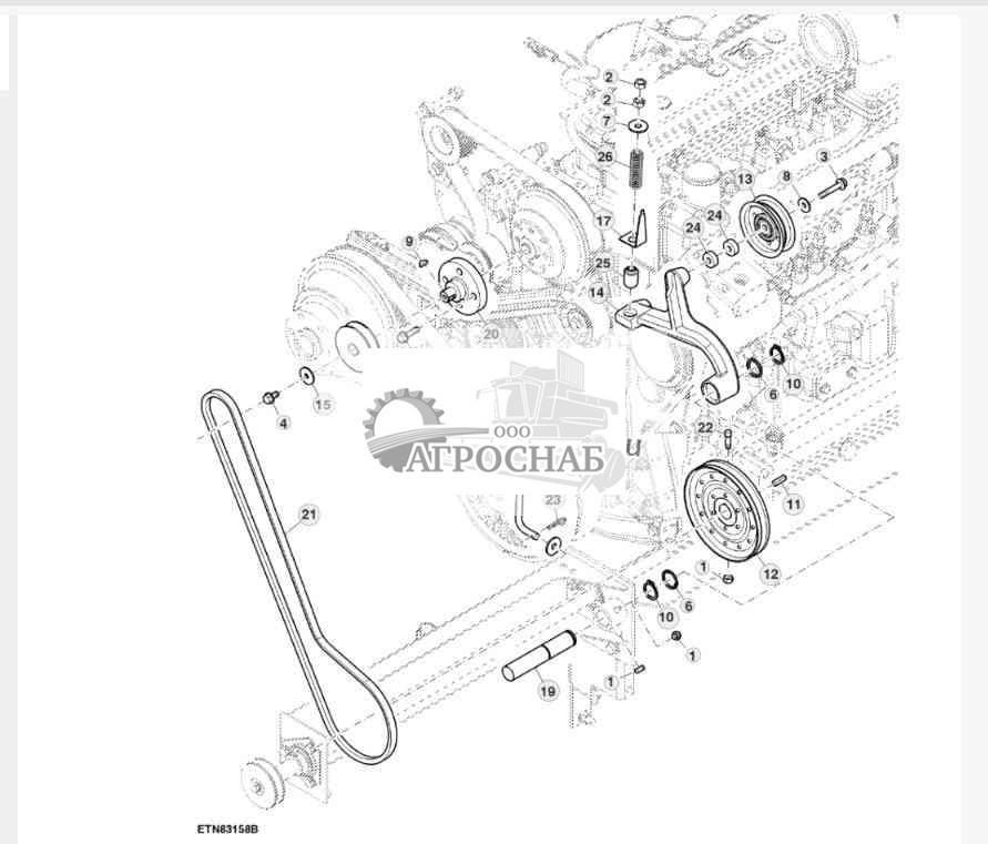 Рычаги промежуточного вала, привод вращающегося решета 
